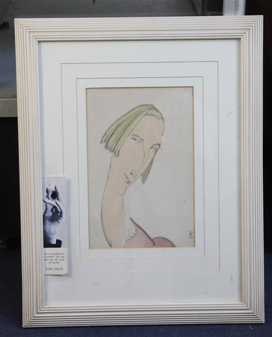 Albert Victor Ormsby Wood (1904-1977) Portrait of Edith Sitwell 12.75 x 8.5in.